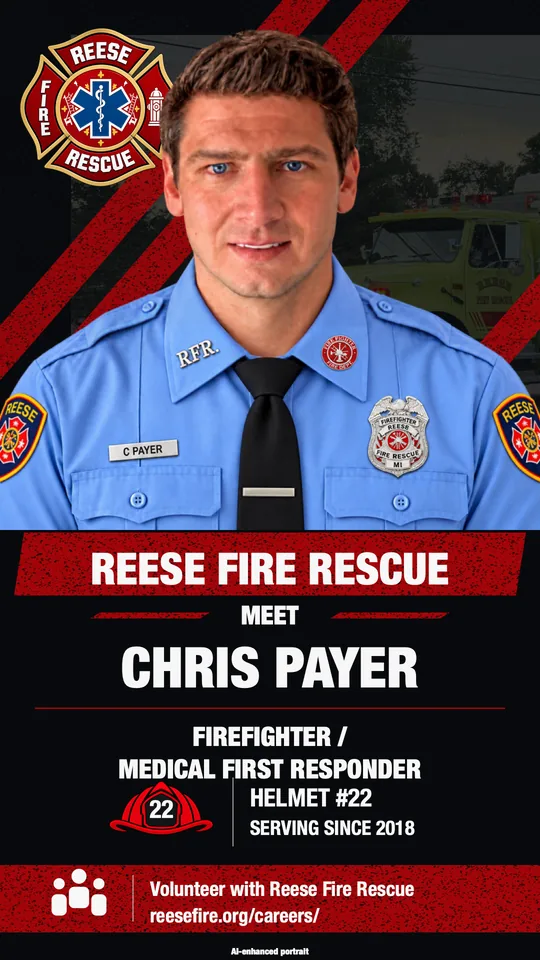 Chris Payer, Firefighter / Medical First Responder, helmet #22, serving since 2018