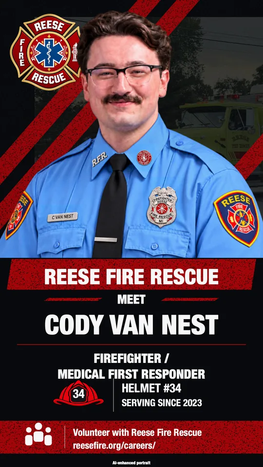 Cody Van Nest, Firefighter / Medical First Responder, helmet #34, serving since 2023