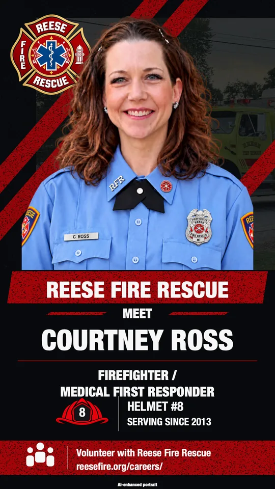 Courtney Ross, Firefighter / Medical First Responder, helmet #8, serving since 2013