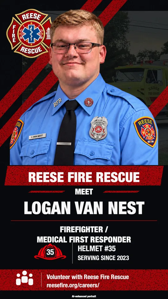 Logan Van Nest, Firefighter / Medical First Responder, helmet #35, serving since 2023