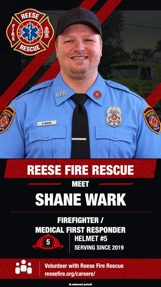 Shane Wark, Firefighter / Medical First Responder, helmet #5, serving since 2019